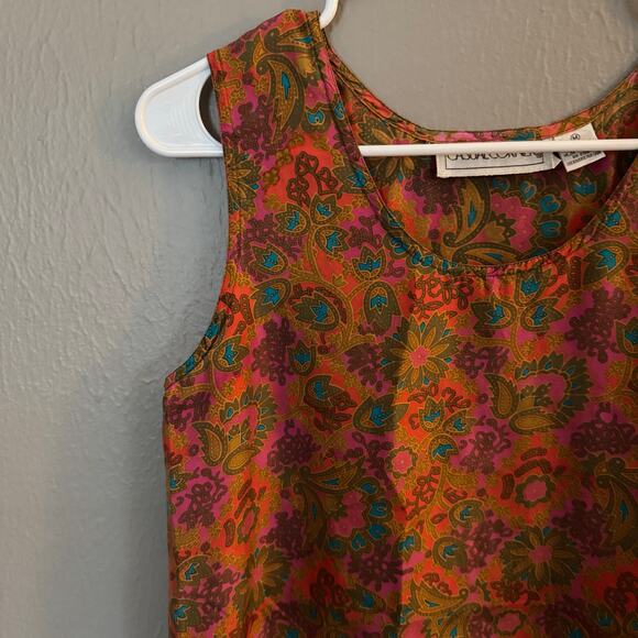 100% SILK CASUAL CORNER Floral Silk Tank Top Size Medium casual scoop neck - Picture 2 of 5